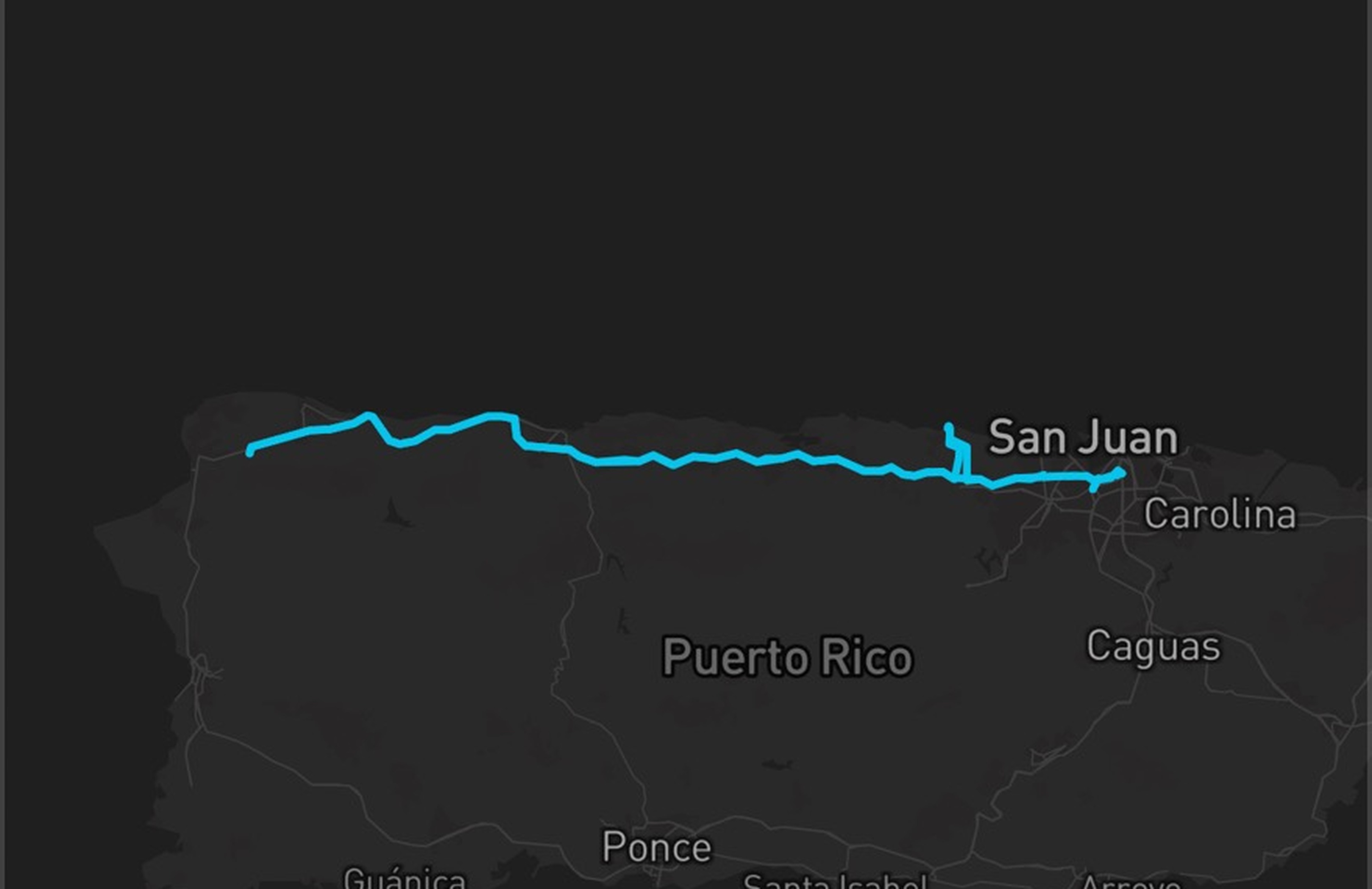 Mapa de la ruta Aguadilla a San Juan en Puerto Rico, registrada por Wattly